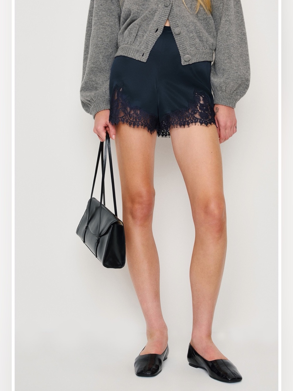 Navy Blue Satin Lace Shorts Size Medium